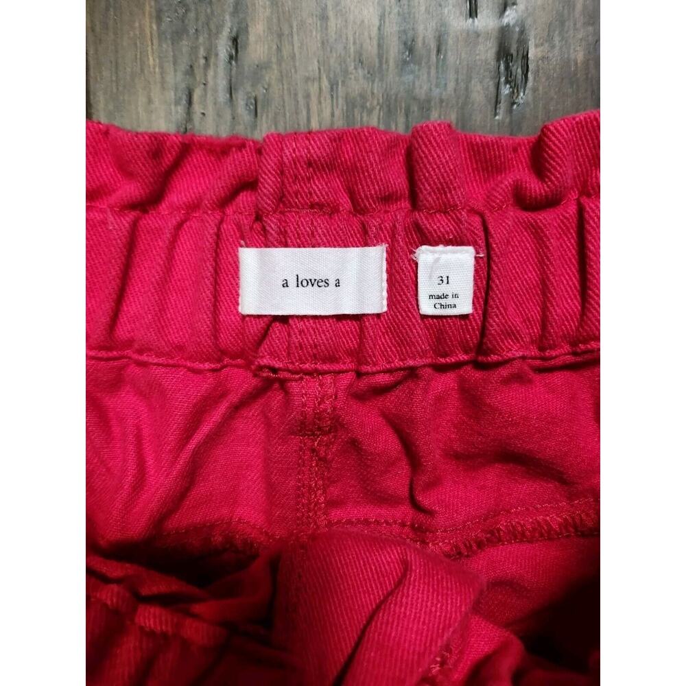 A Loves A Red Denim Shorts Size 31 Paperbag‎ Cuffed - Picture 2 of 4